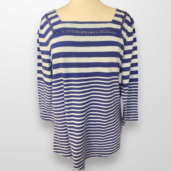 JM Collection Tops - Style & Co Womens Size XXL Top Shirt‎ Square Neck 3/4 Sleeve Blue Striped Tunic